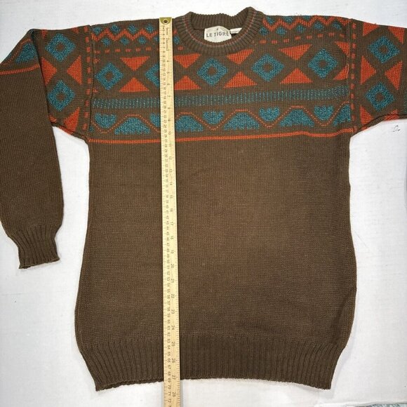 Le Tigre Coogi Style Vintage Knit Cosby Sweater Turquoise Brown Red Medium - Picture 3 of 11